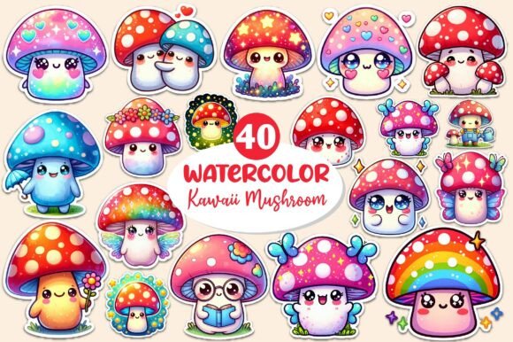 Download Kawaii Mushroom Stickers Clipart - Art Collection