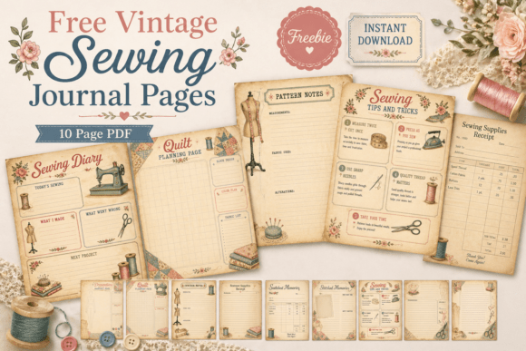 Download Free Vintage Sewing Journal Pages - Premium Bundle
