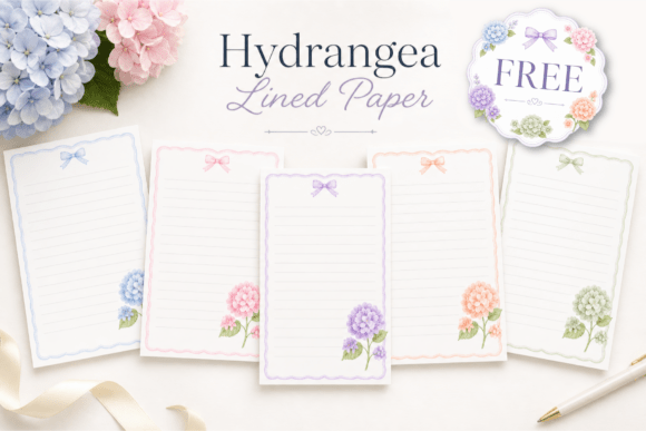 Download Free Hydrangea Lined Paper Printable - Premium Bundle