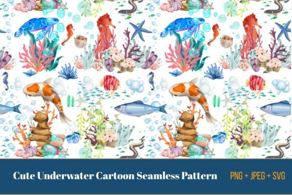 Download Cute Underwater Cartoon Seamless Pattern - Art Collection