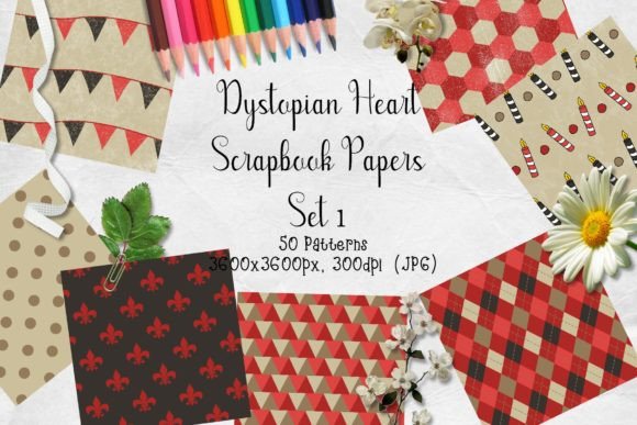 Download Dystopian Heart Scrapbook Paper Set 1 - Art Collection