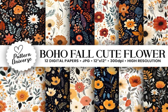 Download Boho Fall Cute Flowers Seamless Patterns - Cute flowers Collection