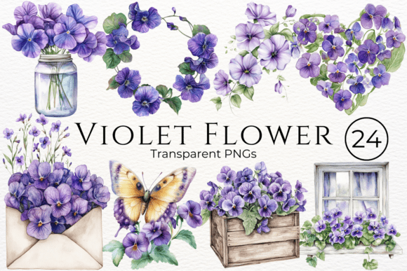 Download Violet Flower Watercolor Clipart - Art Collection