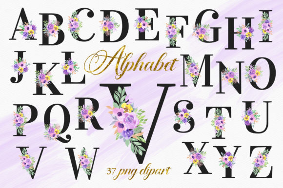 Download Violet Floral Alphabet Numbers Clipart - Art Collection