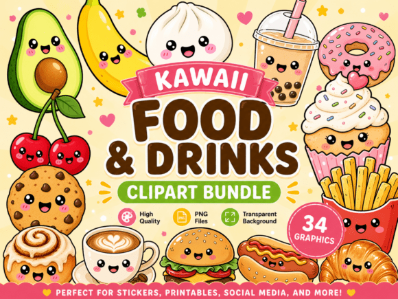 Download Cute Kawaii Food and Drinks Clipart PNG - Art Collection