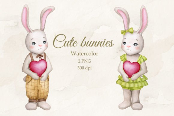 Download Cute Bunnies with Hearts. Boy and Girl. - Art Collection