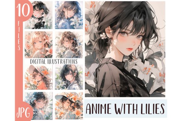 Download Watercolor Lilies Girl Anime Clipart JPG - Art Collection