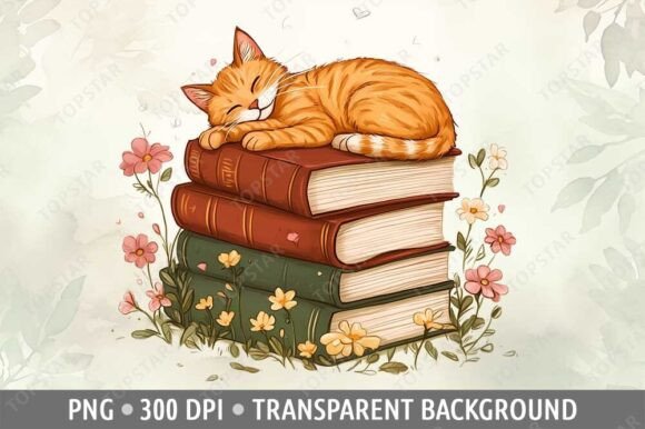 Download Sleeping Cat Old Books Flower Garden Art - Art Collection