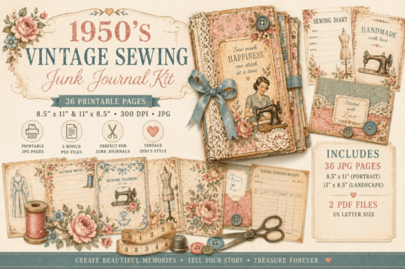 Download Vintage Sewing Junk Journal Kit - Premium Resources