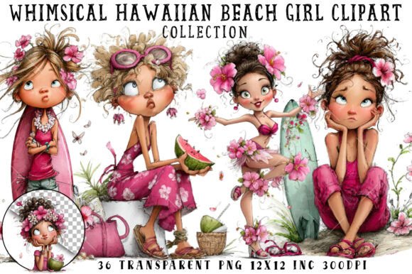 Download Whimsical Hawaiian Beach Girl Clipart - Art Collection