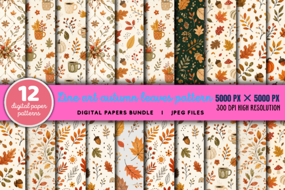 Download Line Art Autumn Leaves Pattern Bundle - Art Collection