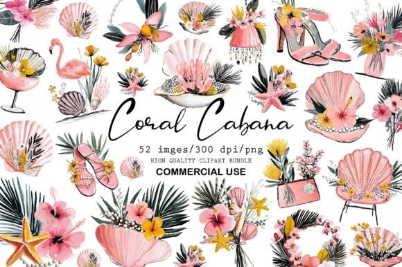 Download Coral Cabana Watercolor Clipart Set - Art Collection