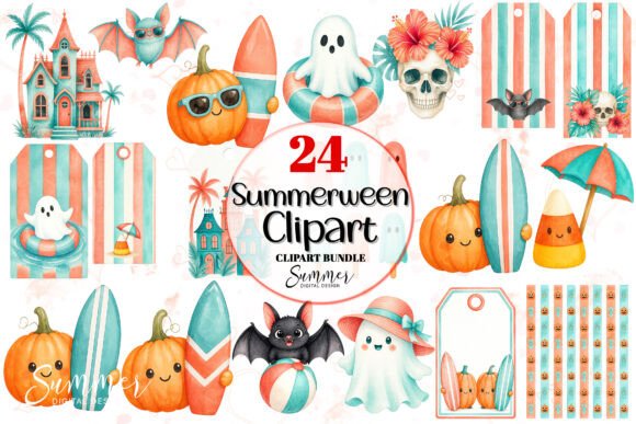 Download Summerween PNG Coral Teal Clipart Bundle - Art Collection
