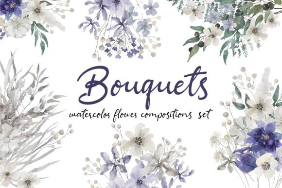 Download Ivory &amp; Violet Flower Bouquets Art Set - Art Collection