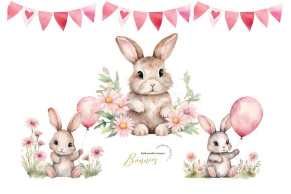 Download Easter Cute Bunnies Balloon Clipart - Art Collection