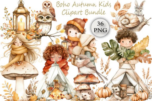Download Boho Autumn Kids Clipart Bundle - Art Collection