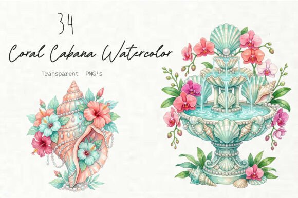 Download Coral Cabana Watercolor Clipart Set - Art Collection