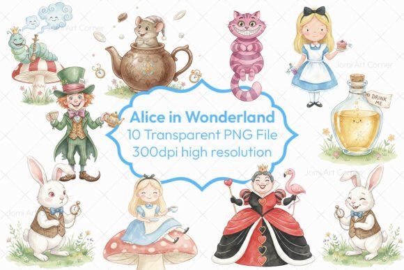 Download Alice Wonderland Clipart PNG Bundle Sets - Art Collection