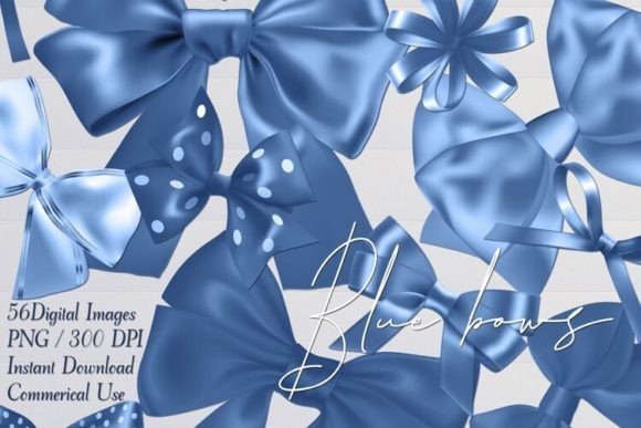 Download Blue Satin Ribbons Bows Cliparts PNG - Art Collection
