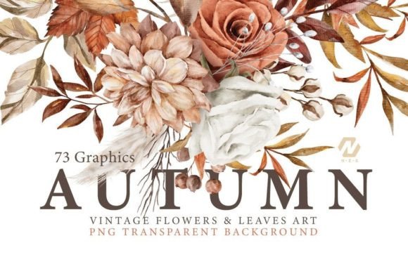 Download Vintage Autumn Flower Leaves PNG Clipart - Art Collection