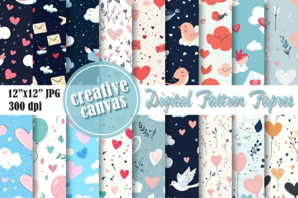 Download Valentine Heart &amp; Love Digital Paper - Art Collection