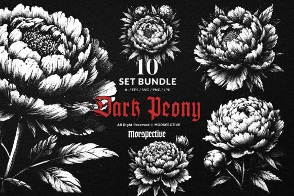 Download 10 Bundle Dark Art Peony Flower Garden - Art Collection