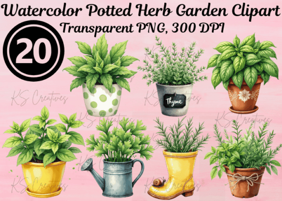 Download Watercolor Potted Herb Garden Clipart - Art Collection